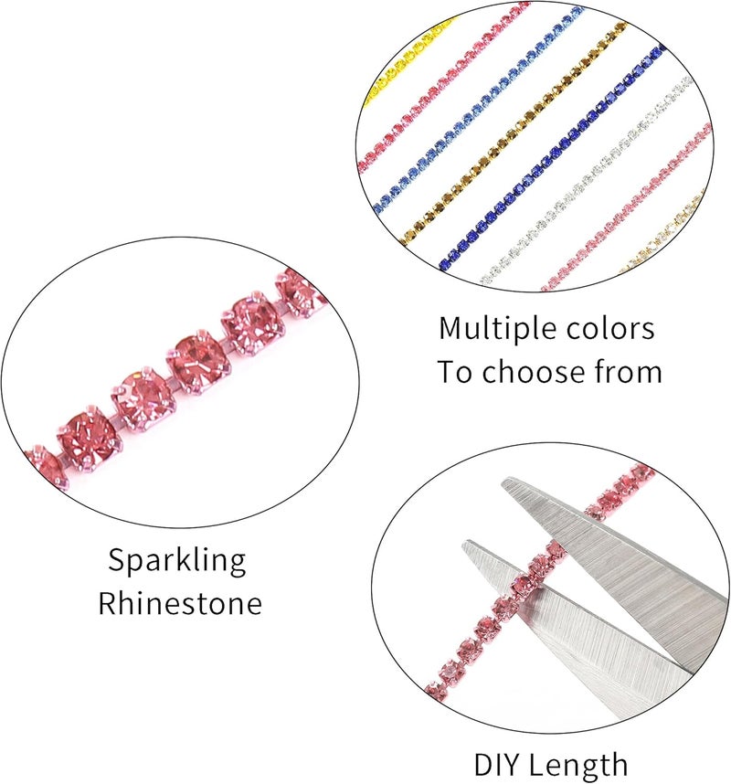 Rytenz 10 Yards 2 MM Rhinestone Chain Trim Crystal Rhinestone Close Chain Trim, for Sewing Crafts, DIY Decoration, Jewelry, Clothing, Shoes (Light Pink) - Image 3